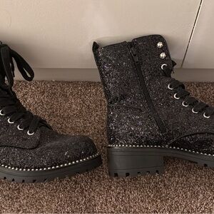 Black Glitter Combat Boots